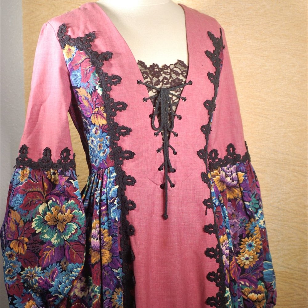 Vintage 1969 Gunne Sax Floral Tapestry Maxi Dress